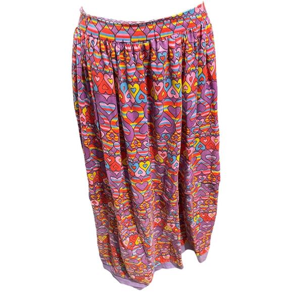 Vintage 1980s Handmade Heart Pattern Long Maxi Skirt Gathered - Picture 4 of 11